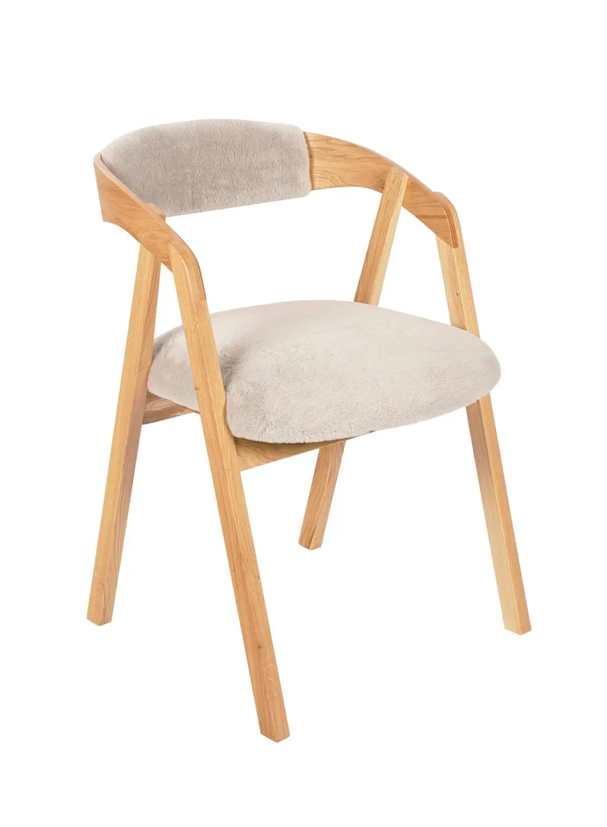 Oak Dining Armchair – Grey Plush Upholstered - Image 1