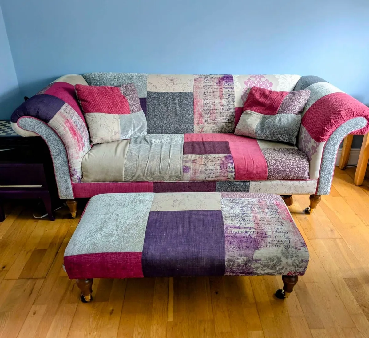 Stunning DFS Patchwork 3-Seater Sofa & Pouf - Image 1