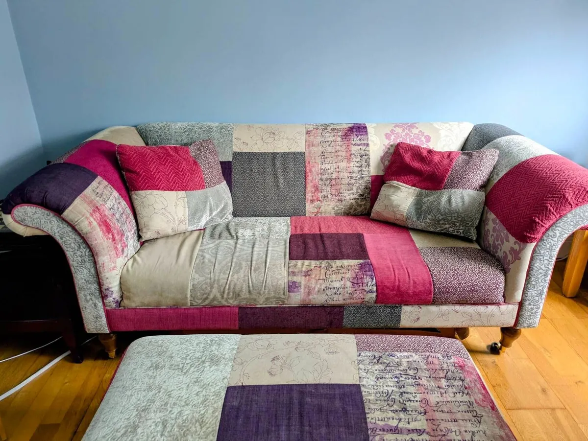 Stunning DFS Patchwork 3-Seater Sofa & Pouf - Image 2