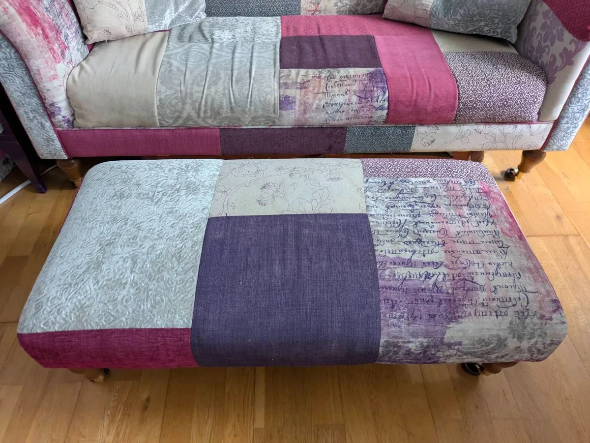 Stunning DFS Patchwork 3-Seater Sofa & Pouf - Image 3