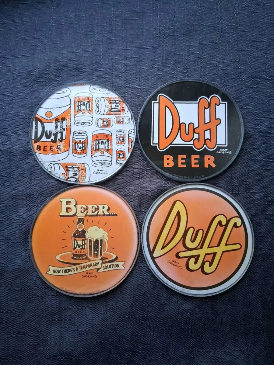 4 Duff Glass Beer Coasters - Image 1