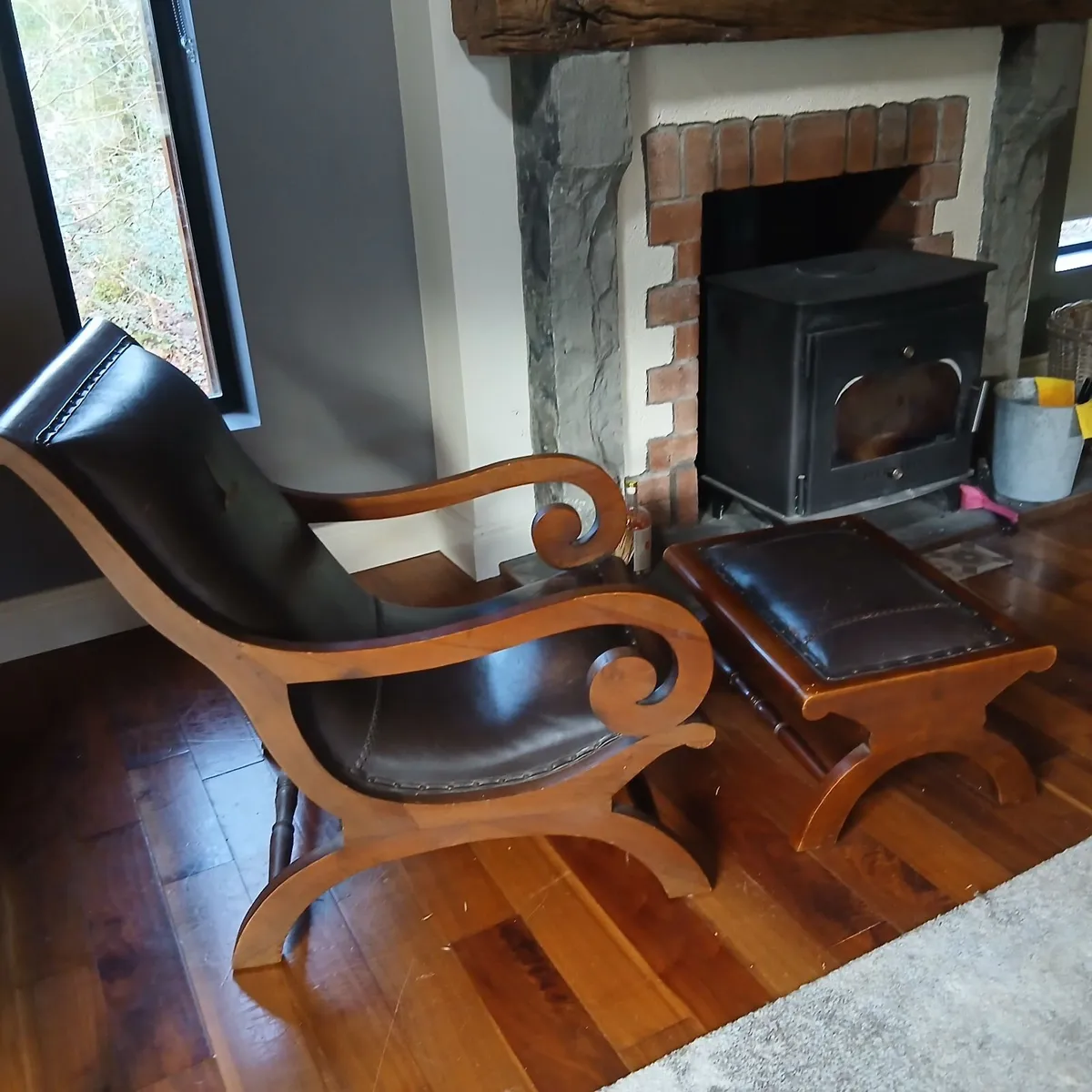 Regency style X chair with matching footstool - Image 4