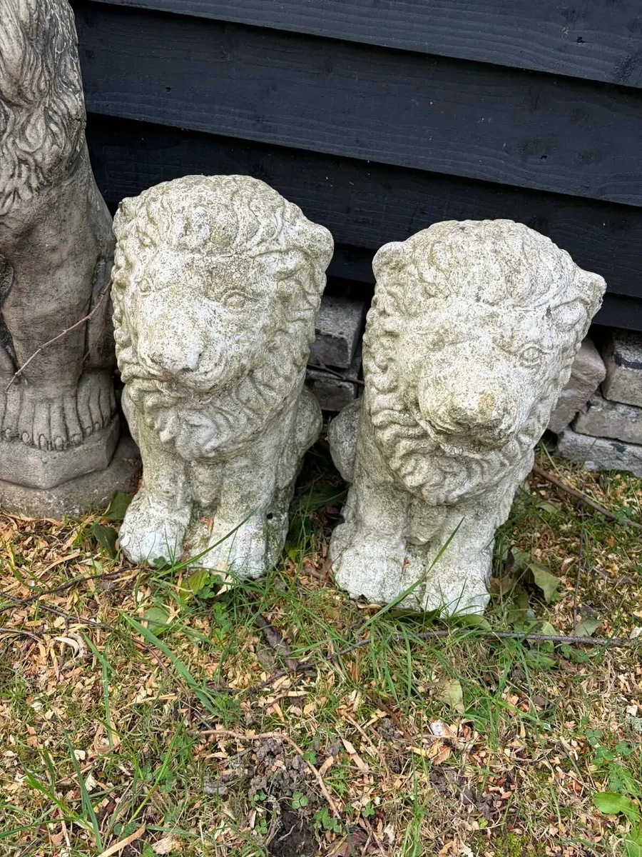 4 concrete lion garden statues - Image 2