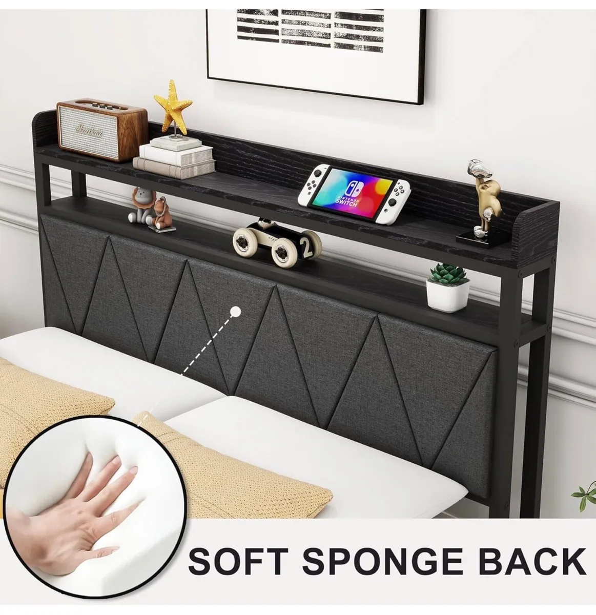 Single Bed Frame with LED Lights Storage Upholster - Image 3