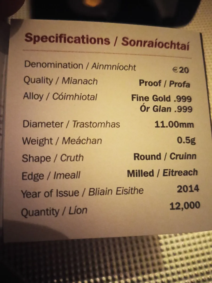 2013/14 Irish €20 Pure Gold coins .999 - Image 2