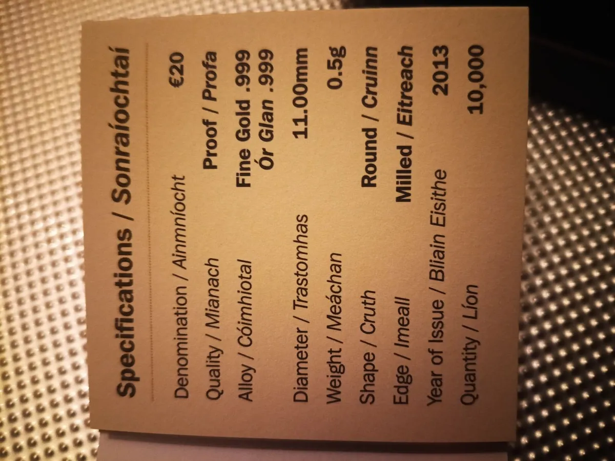 2013/14 Irish €20 Pure Gold coins .999 - Image 4