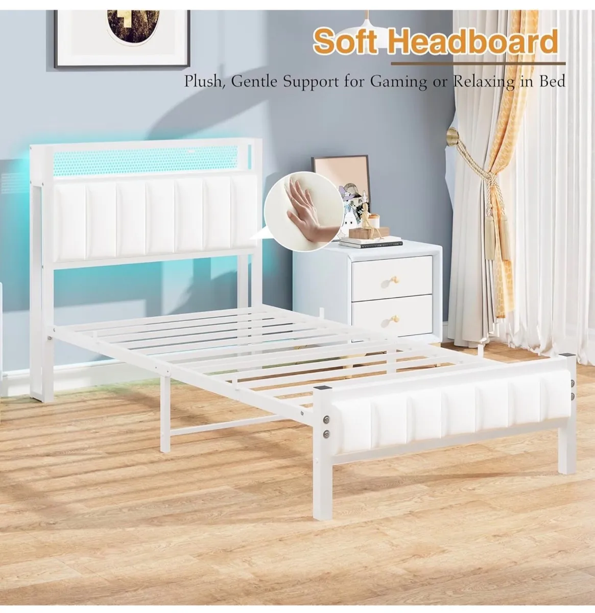 Single Bed Frames with Storage Headboard and Charg - Image 2