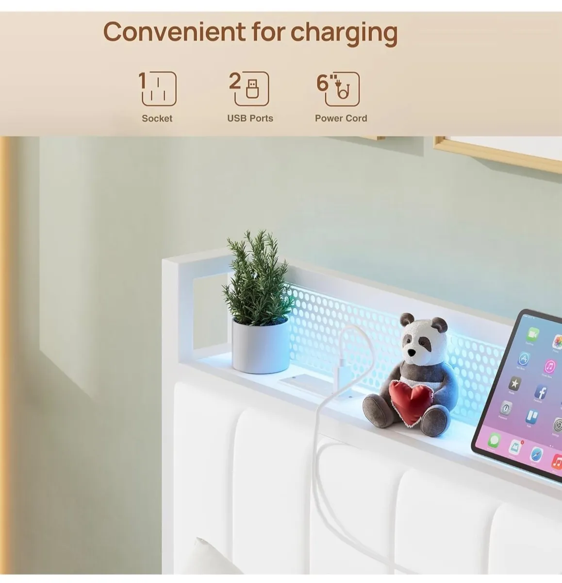 Single Bed Frames with Storage Headboard and Charg - Image 3