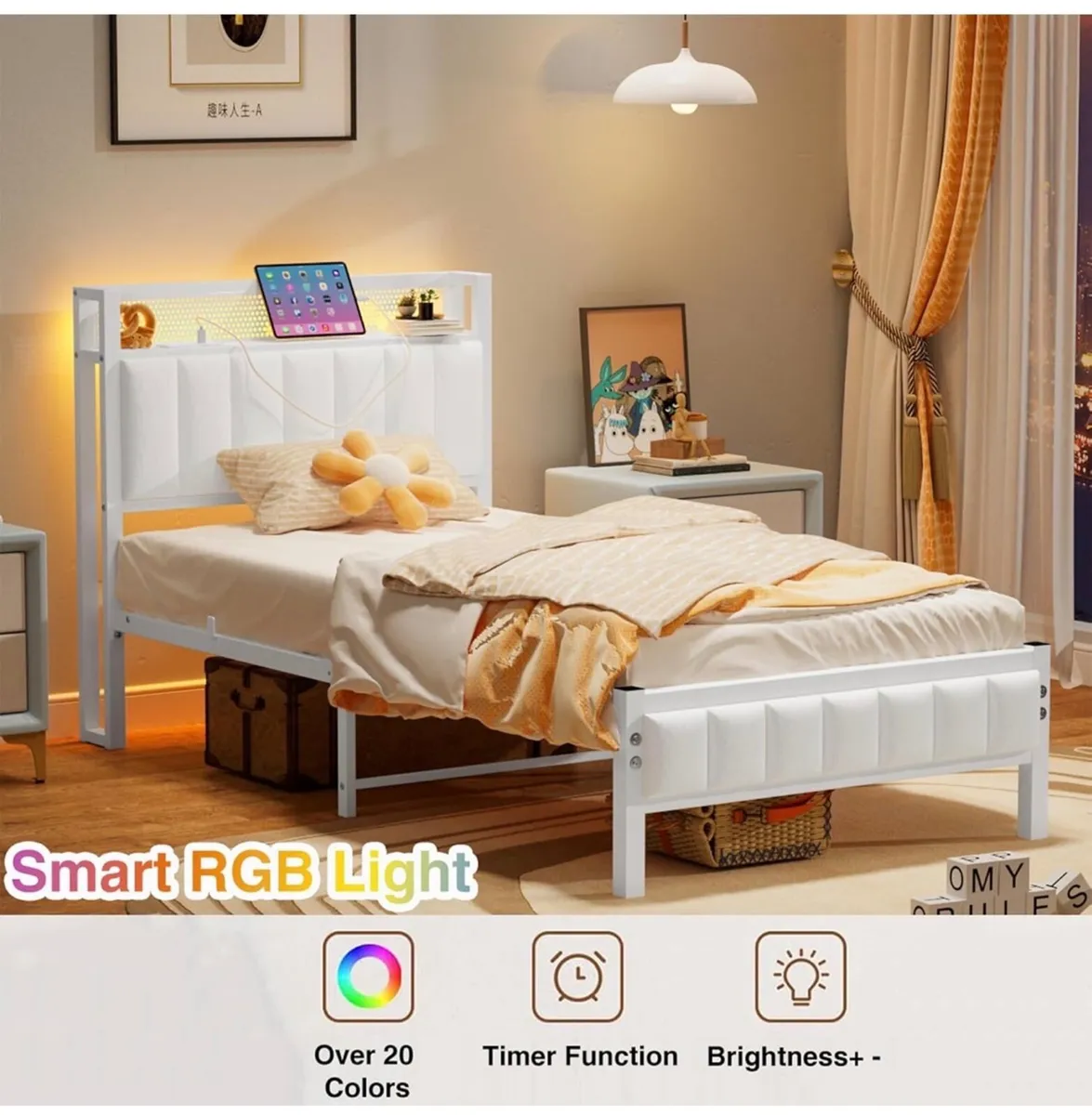 Single Bed Frames with Storage Headboard and Charg - Image 1