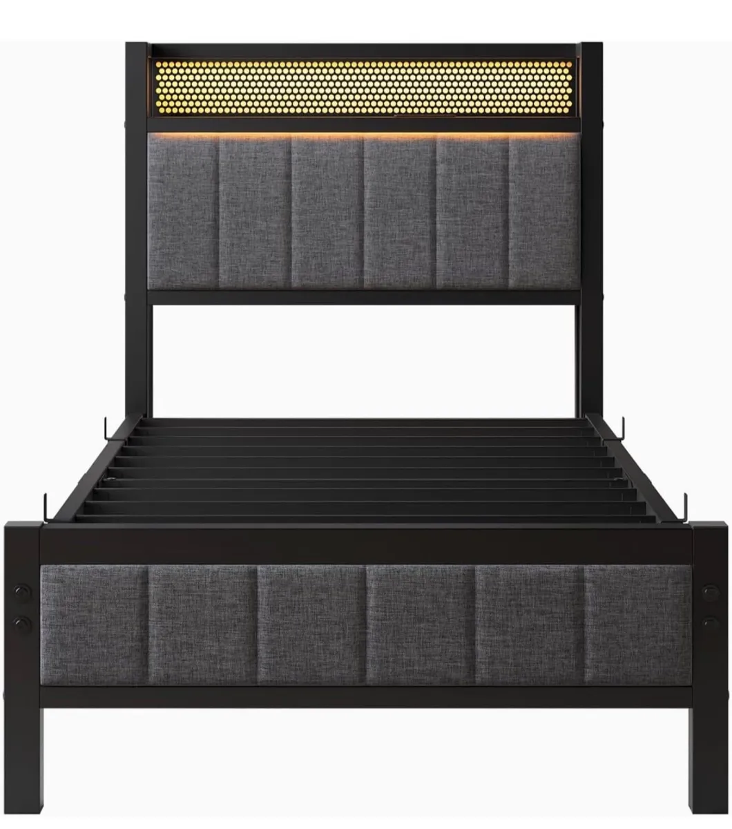 Single Bed Frames with Storage Headboard and Charg - Image 3