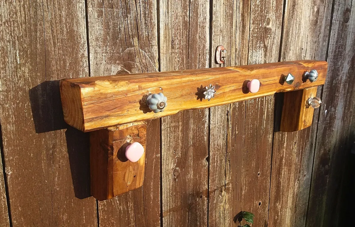 Rustic oak beam stove mantle / shelf / coat rack - Image 1