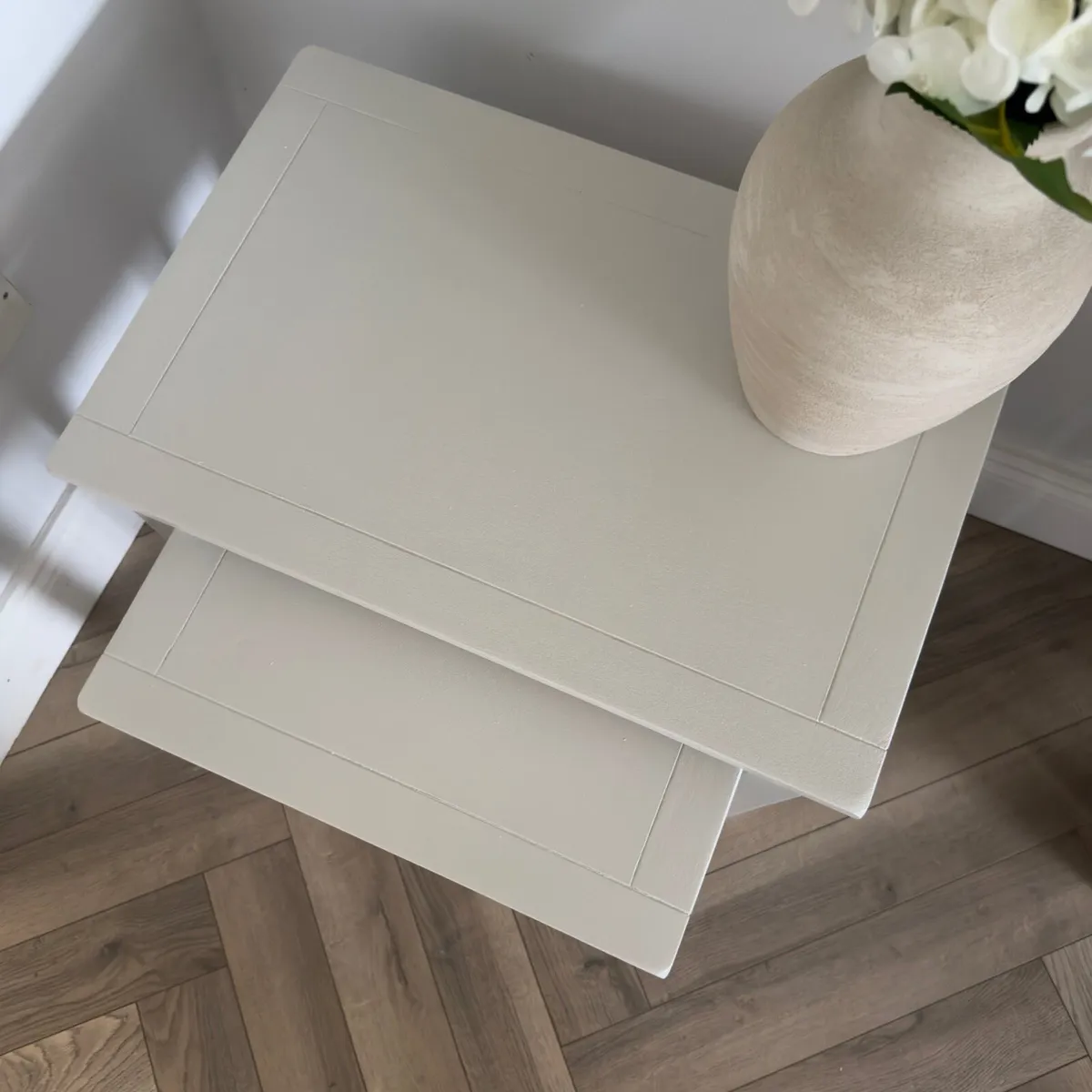 Solid Oak Side Tables Hand Painted Egyptian Cotton - Image 2