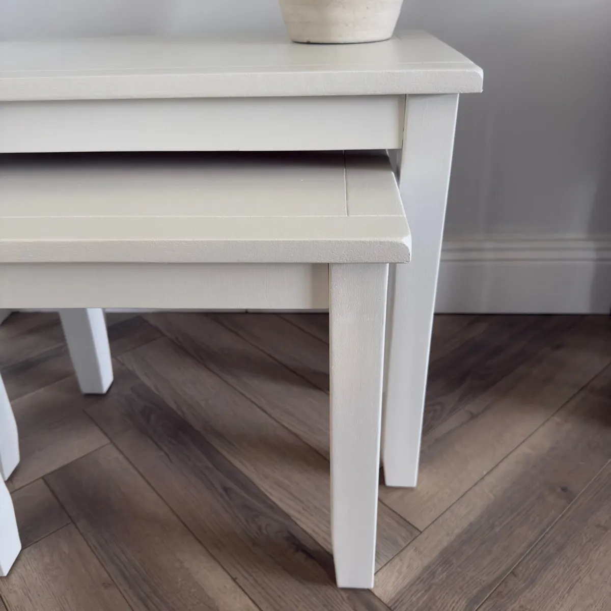 Solid Oak Side Tables Hand Painted Egyptian Cotton - Image 3