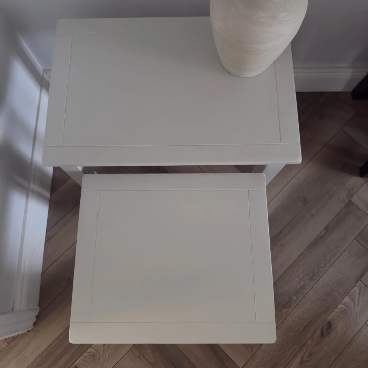 Solid Oak Side Tables Hand Painted Egyptian Cotton - Image 4