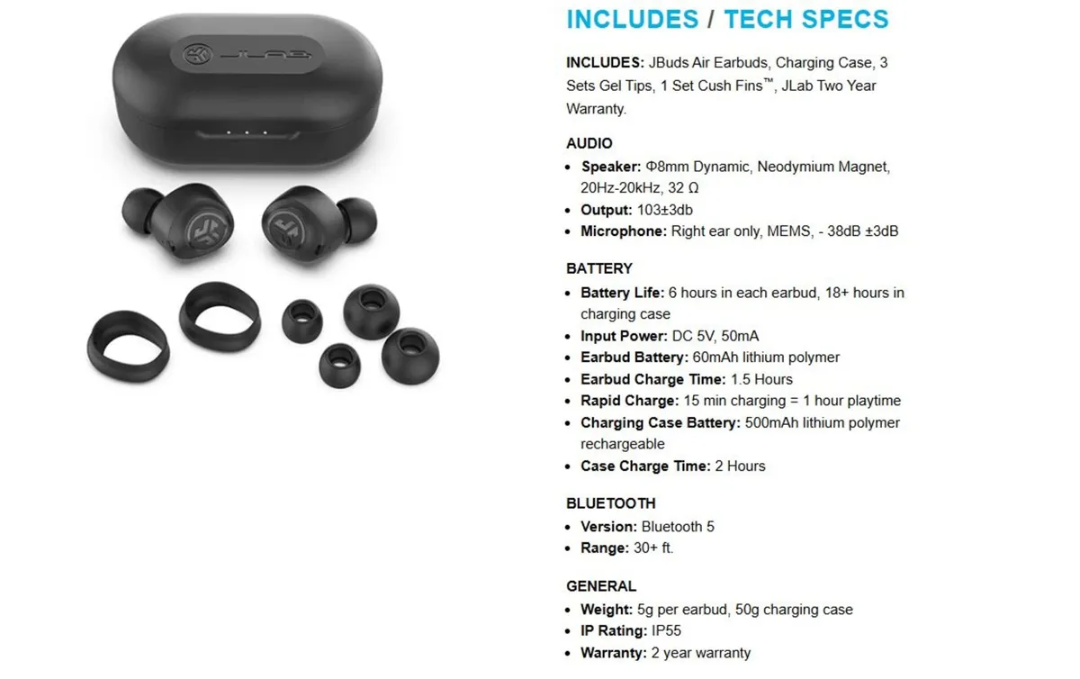 JLab JBuds Air True Wireless Earbuds - Image 1