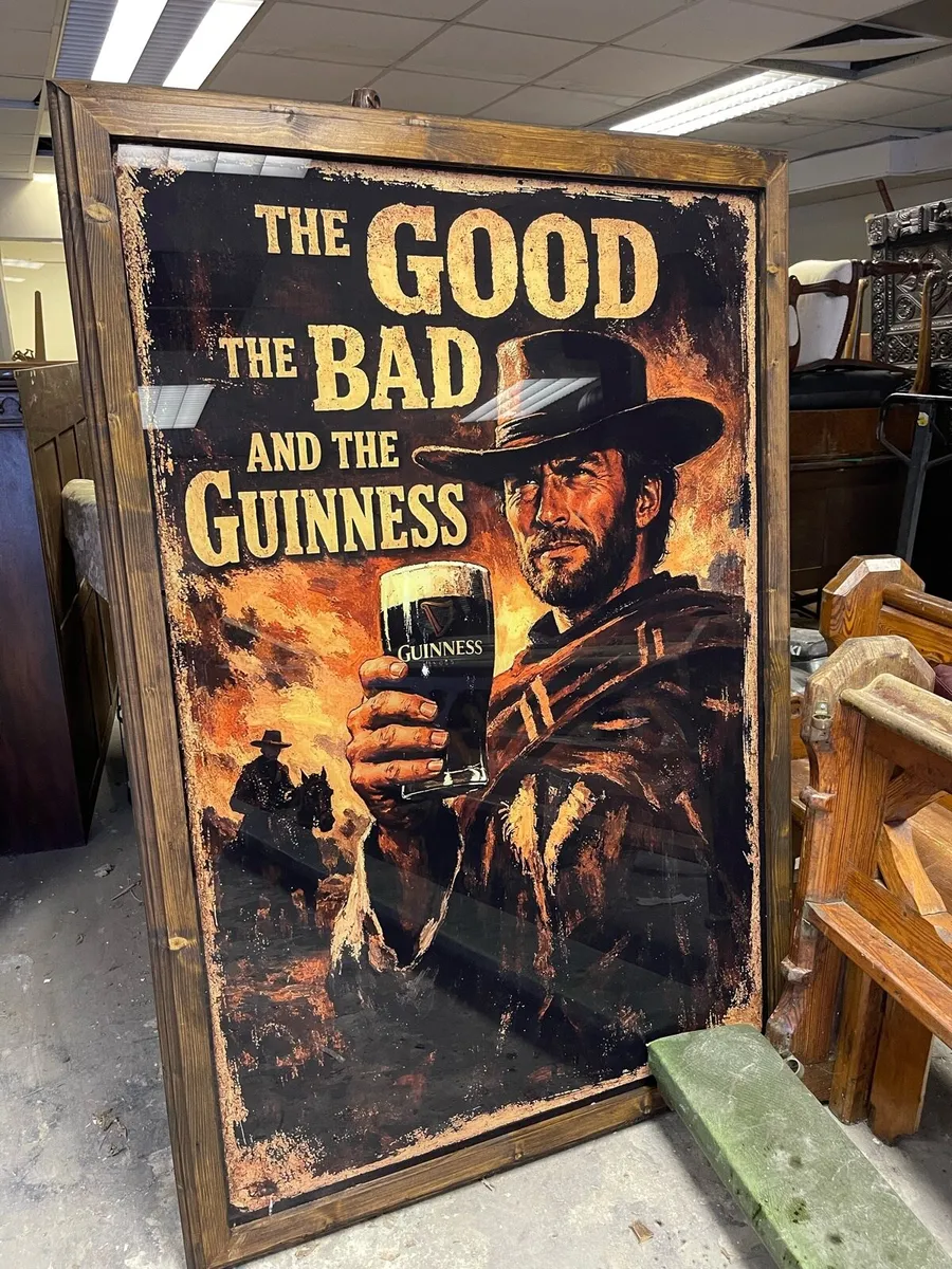 Stunning Guinnes cowboy glass sign - Image 2