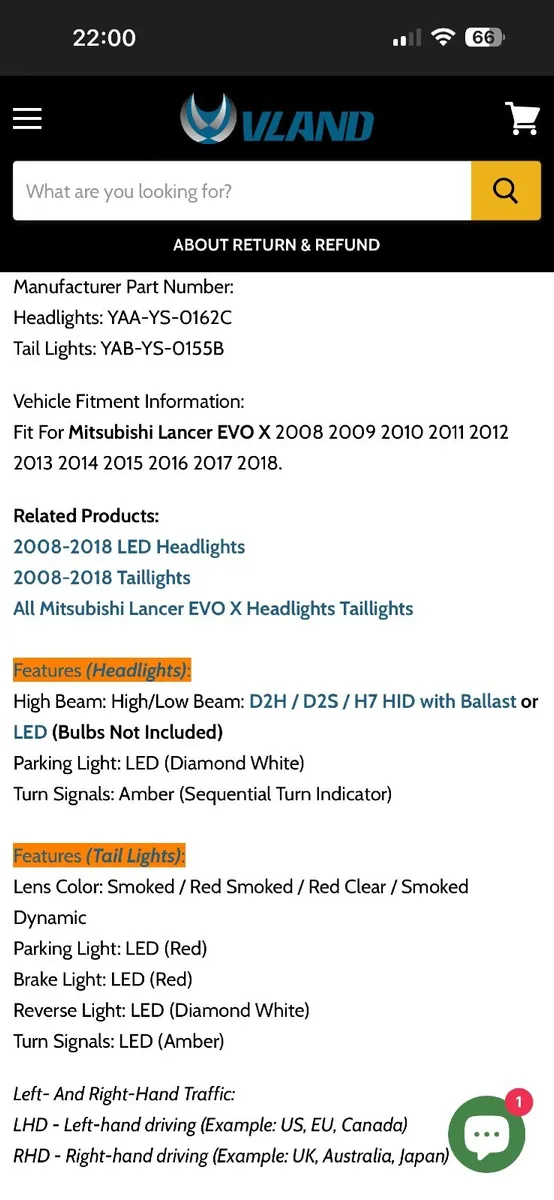 Lancer EVO VLAND Headlights and Taillights - Image 4