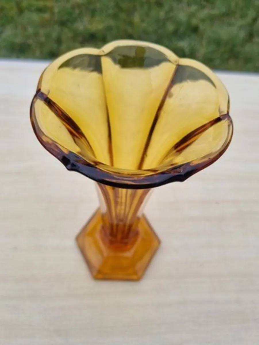 Art deco bohemia glass amber vase - Image 4