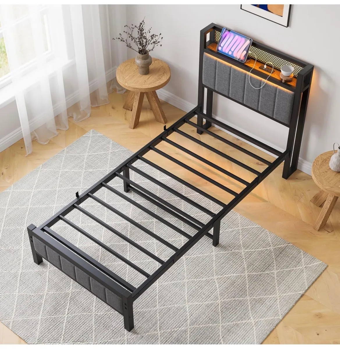 Single Bed Frames with Storage Headboard and Charg - Image 4