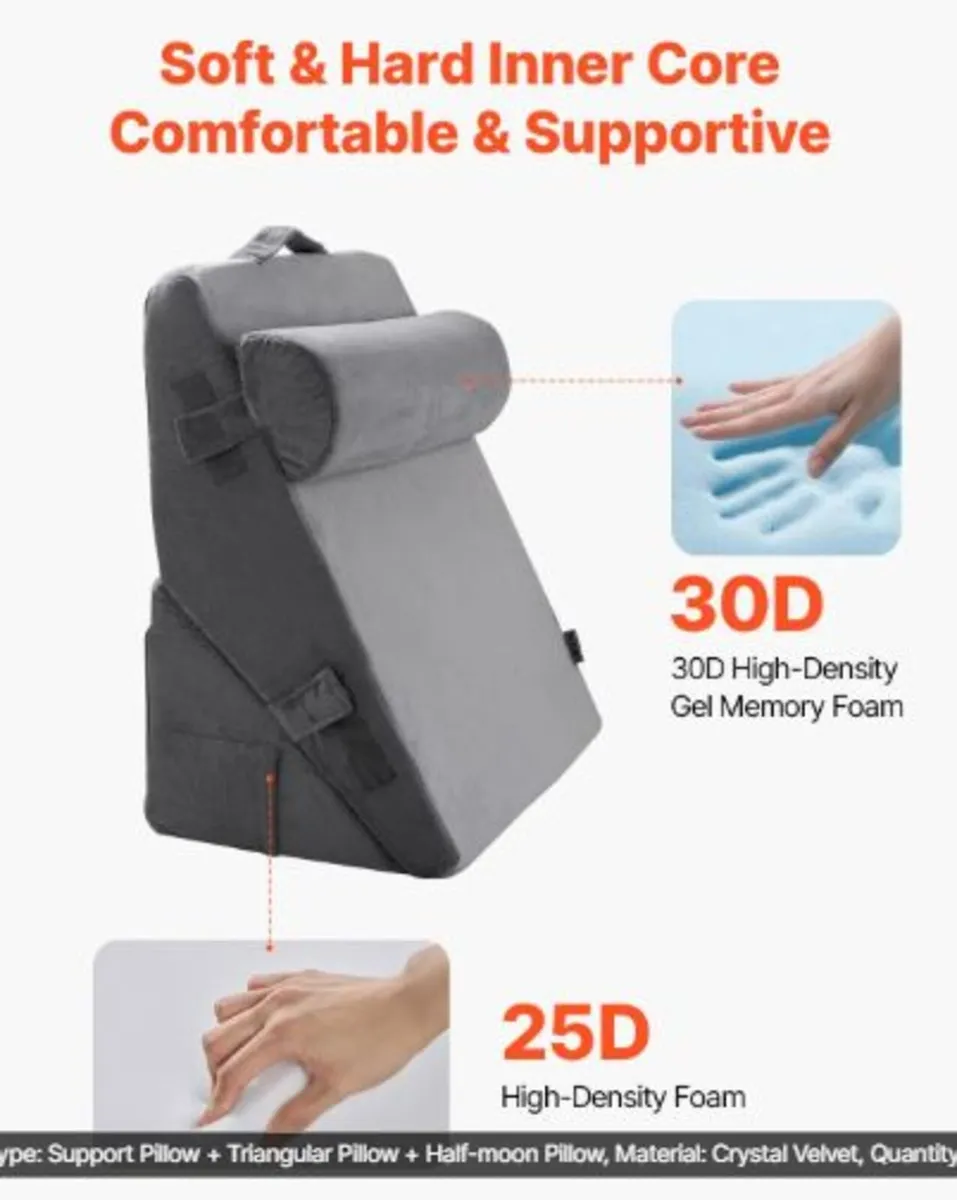 Bed Wedge Pillow for Sleeping, 3 Pcs Adjustable - Image 2