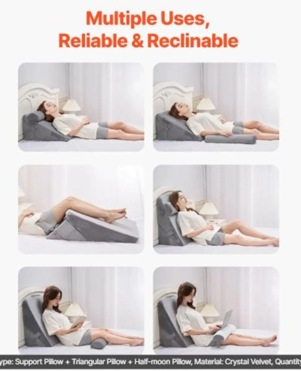 Bed Wedge Pillow for Sleeping, 3 Pcs Adjustable - Image 3
