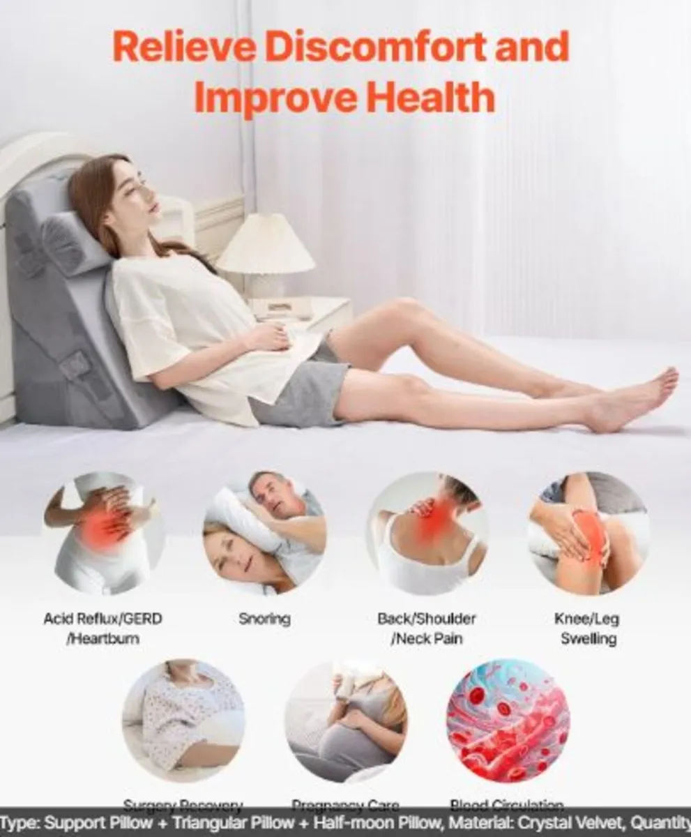 Bed Wedge Pillow for Sleeping, 3 Pcs Adjustable - Image 4