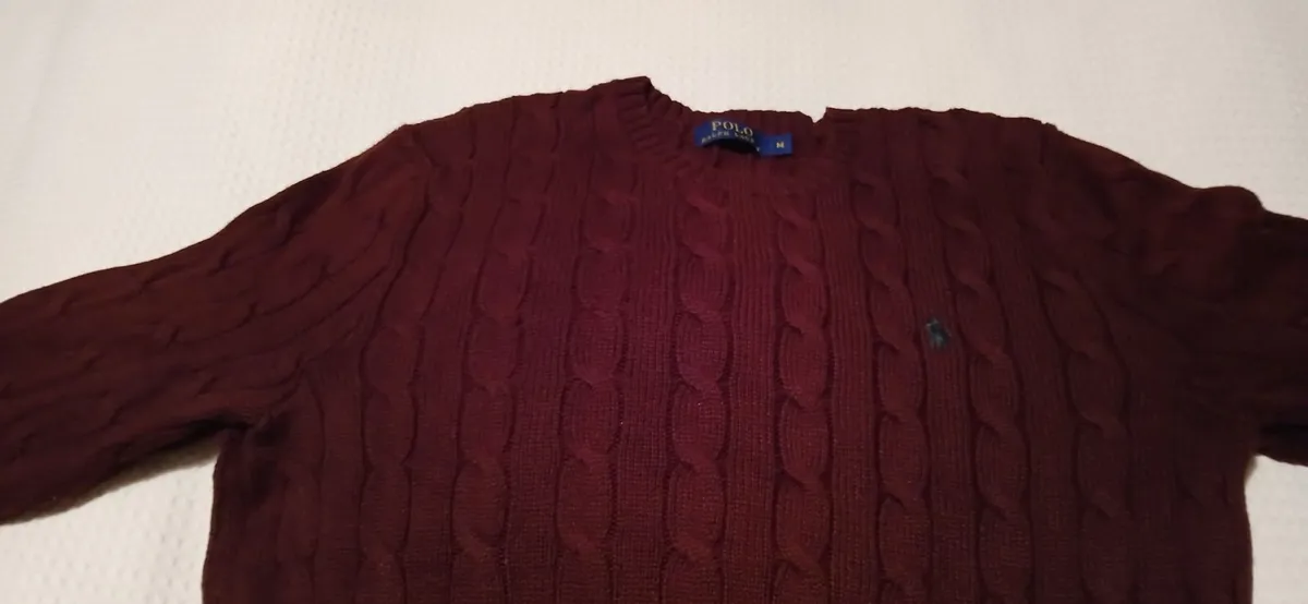 Mens Jumper Wine colour cable stitch - Image 1