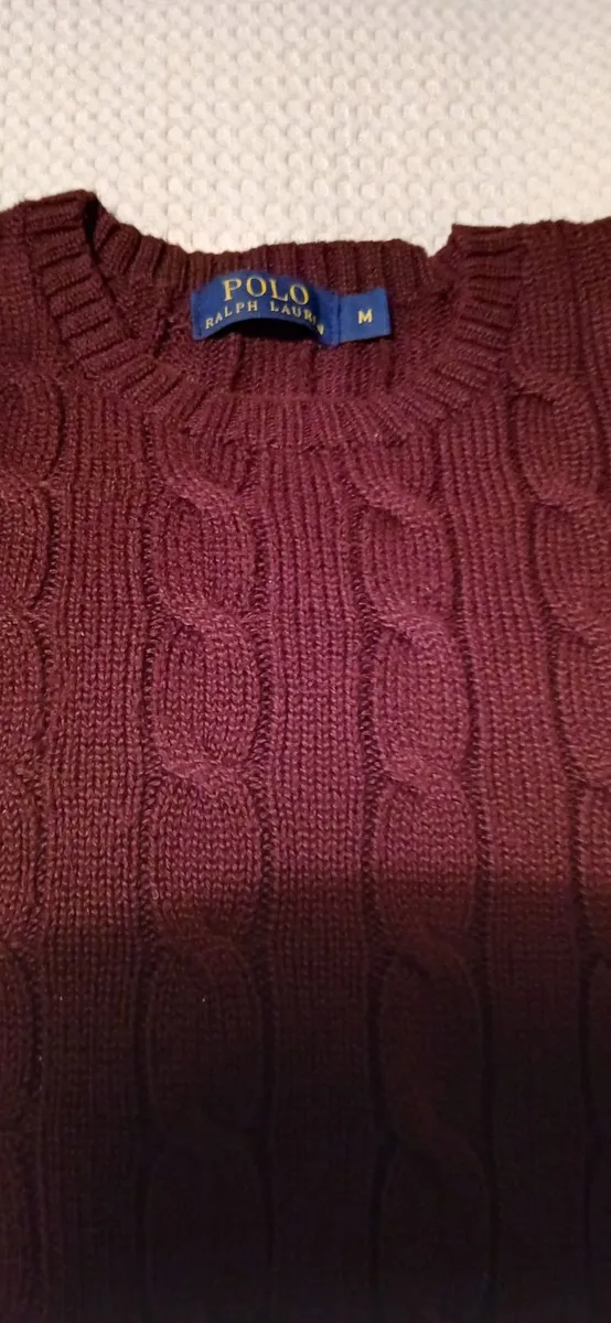 Mens Jumper Wine colour cable stitch - Image 2