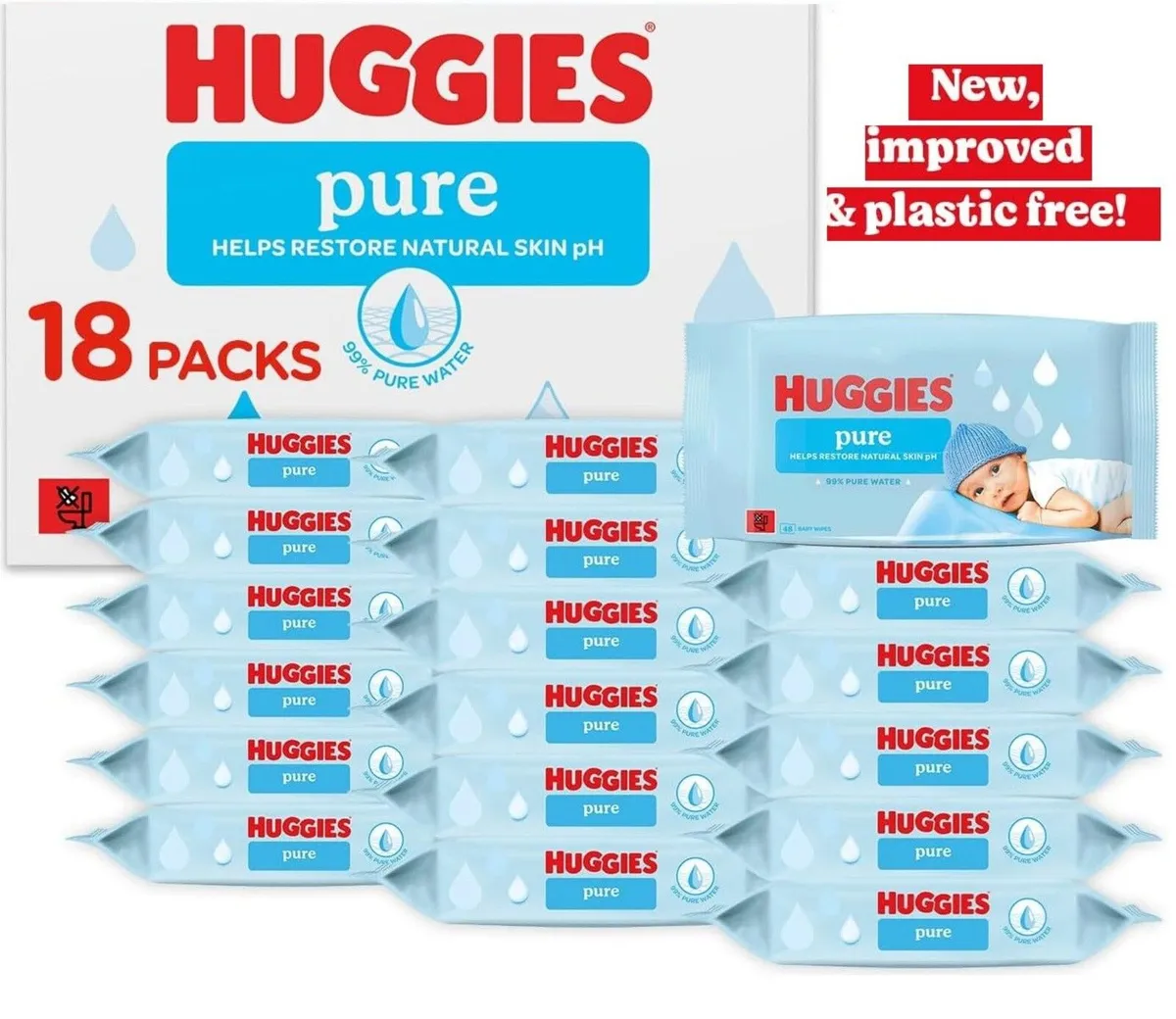 Huggies Pure Fragrance Free, Pack of 18 - Image 1