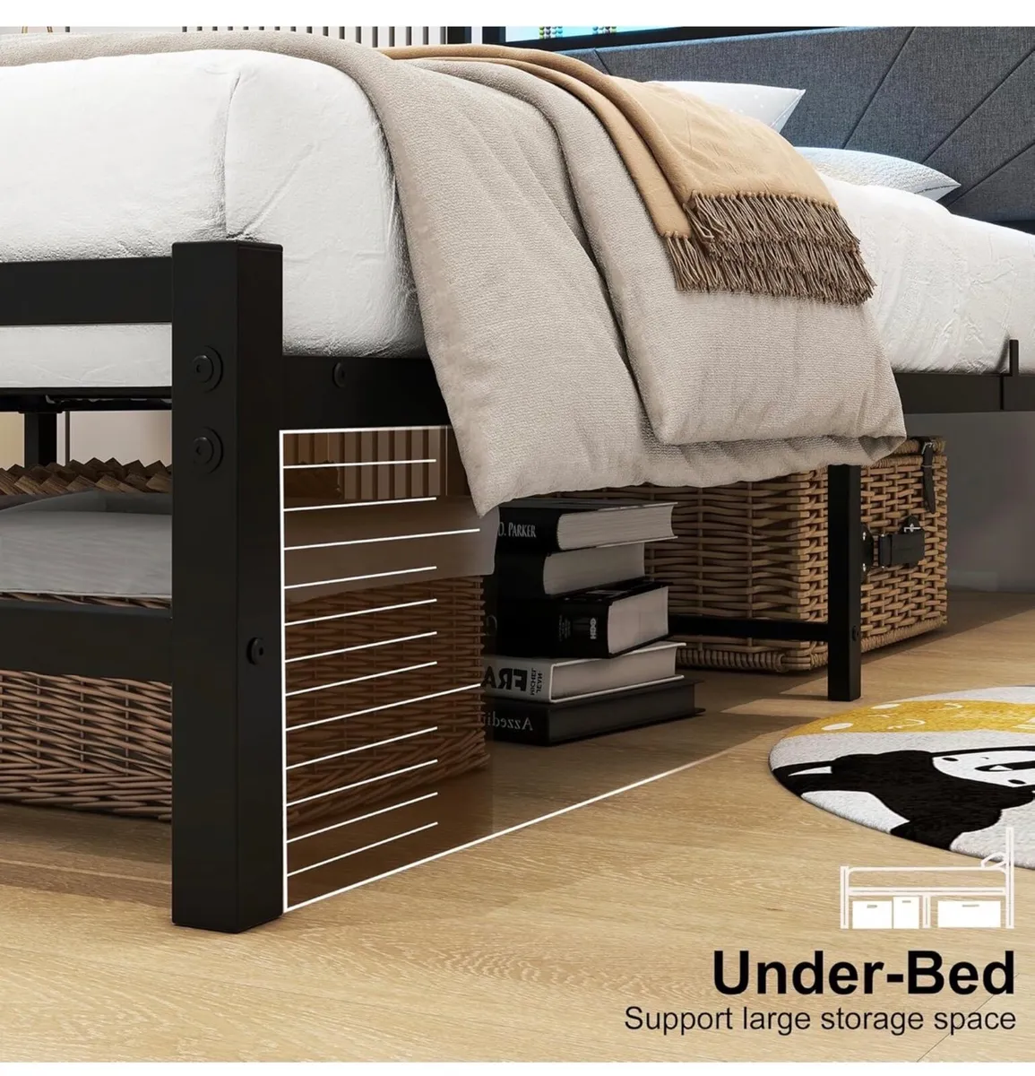 3ft Single Size Bed Frame with LED Lights Storage - Image 2