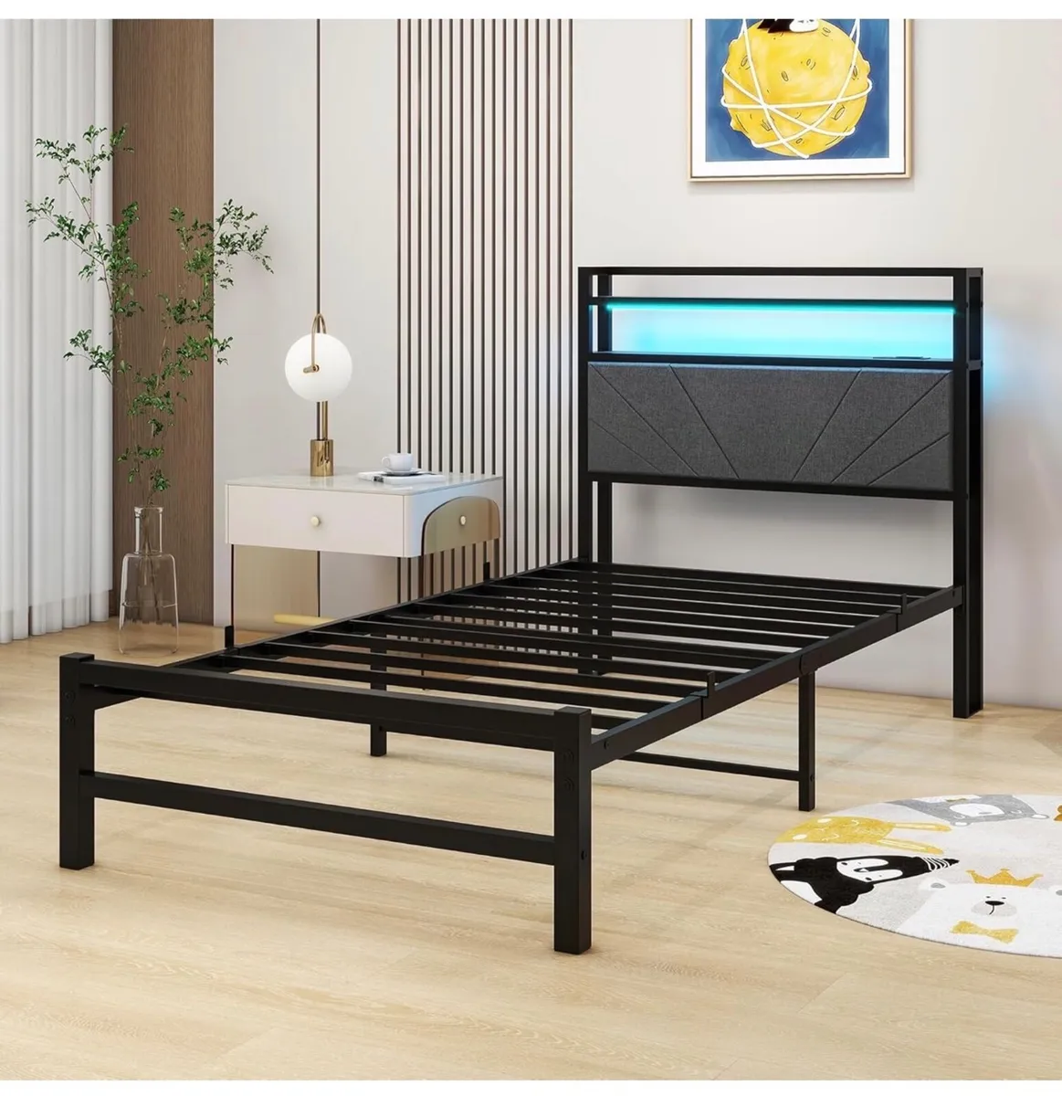 3ft Single Size Bed Frame with LED Lights Storage - Image 4