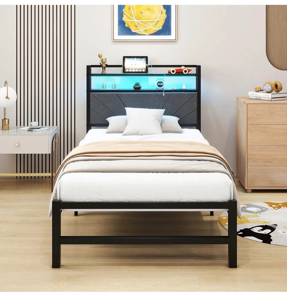 3ft Single Size Bed Frame with LED Lights Storage - Image 3