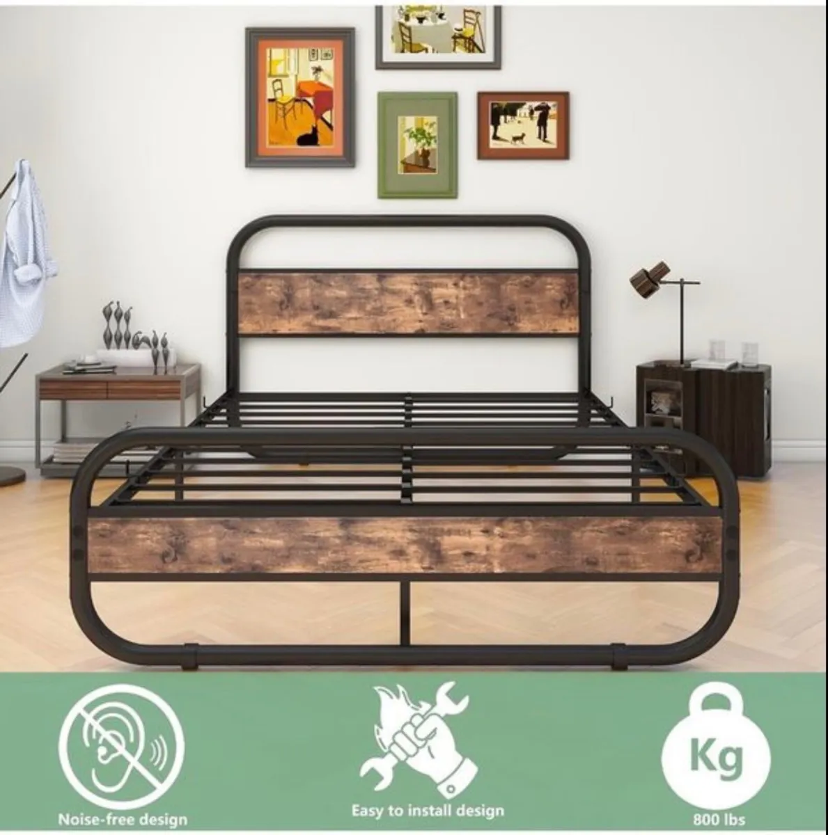 King Size Bed Frame with Headboard,Oval-Shaped Pla - Image 3
