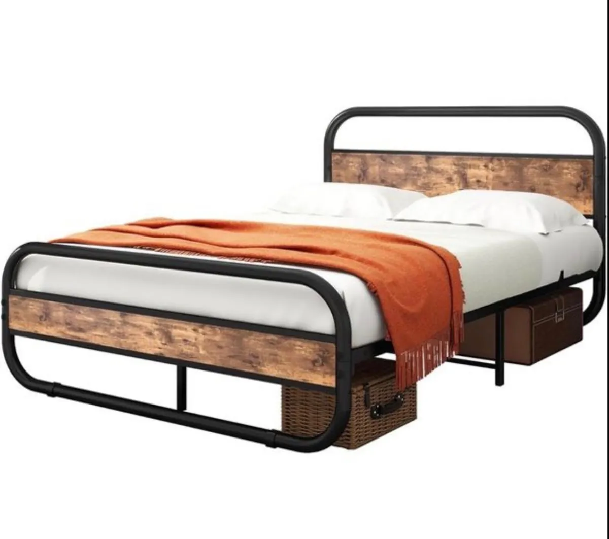 King Size Bed Frame with Headboard,Oval-Shaped Pla - Image 4