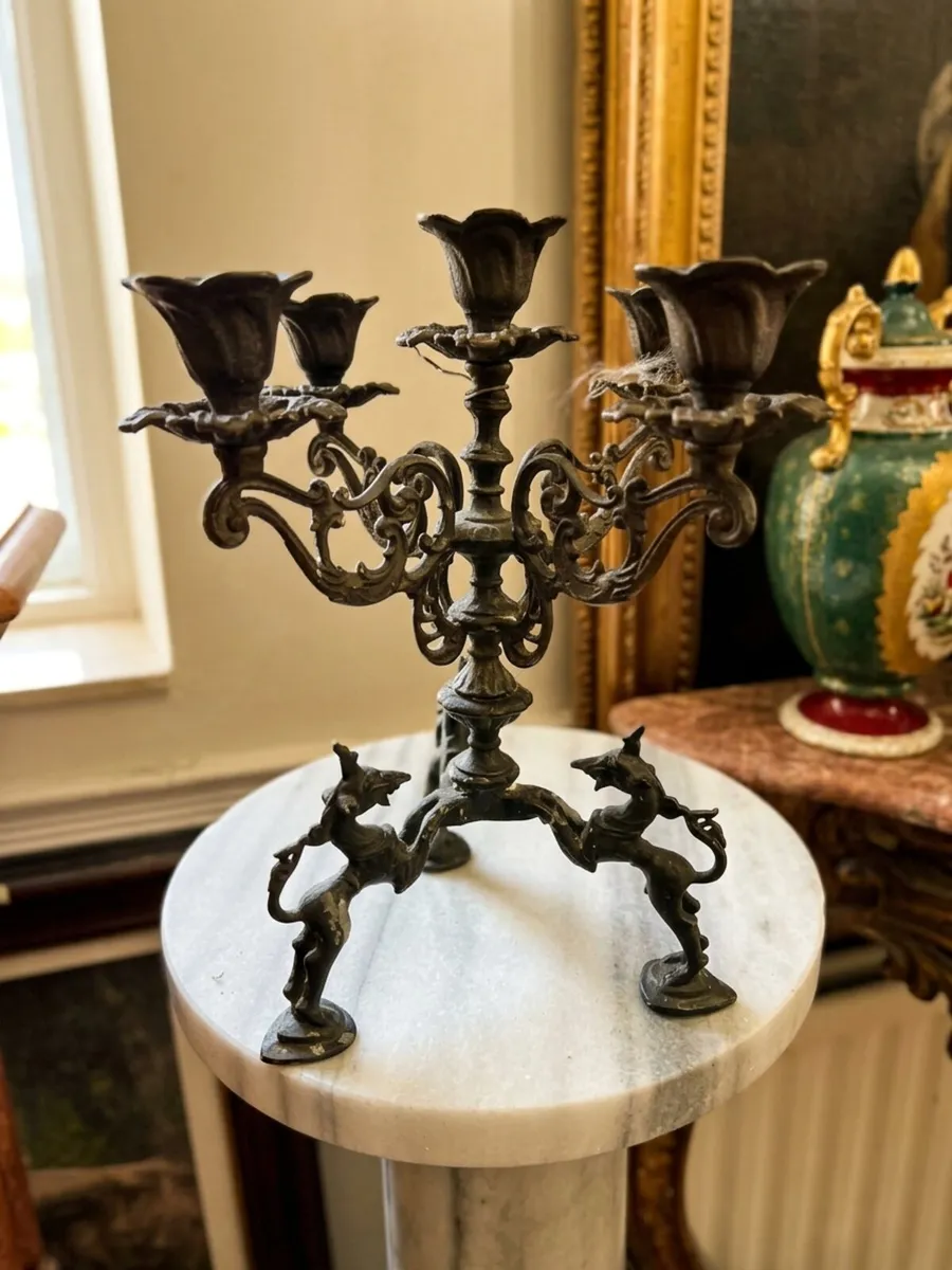 Pair of antique brass candleabras POSTAGE AVAILABL - Image 2