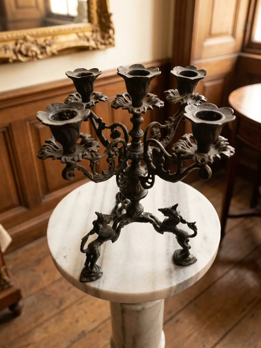 Pair of antique brass candleabras POSTAGE AVAILABL - Image 3