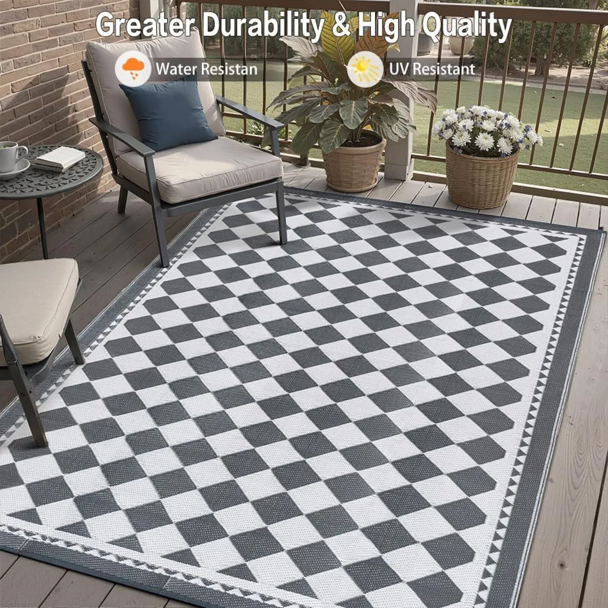 Outdoor Rug for Patios Waterproof Grey Garden - Image 3