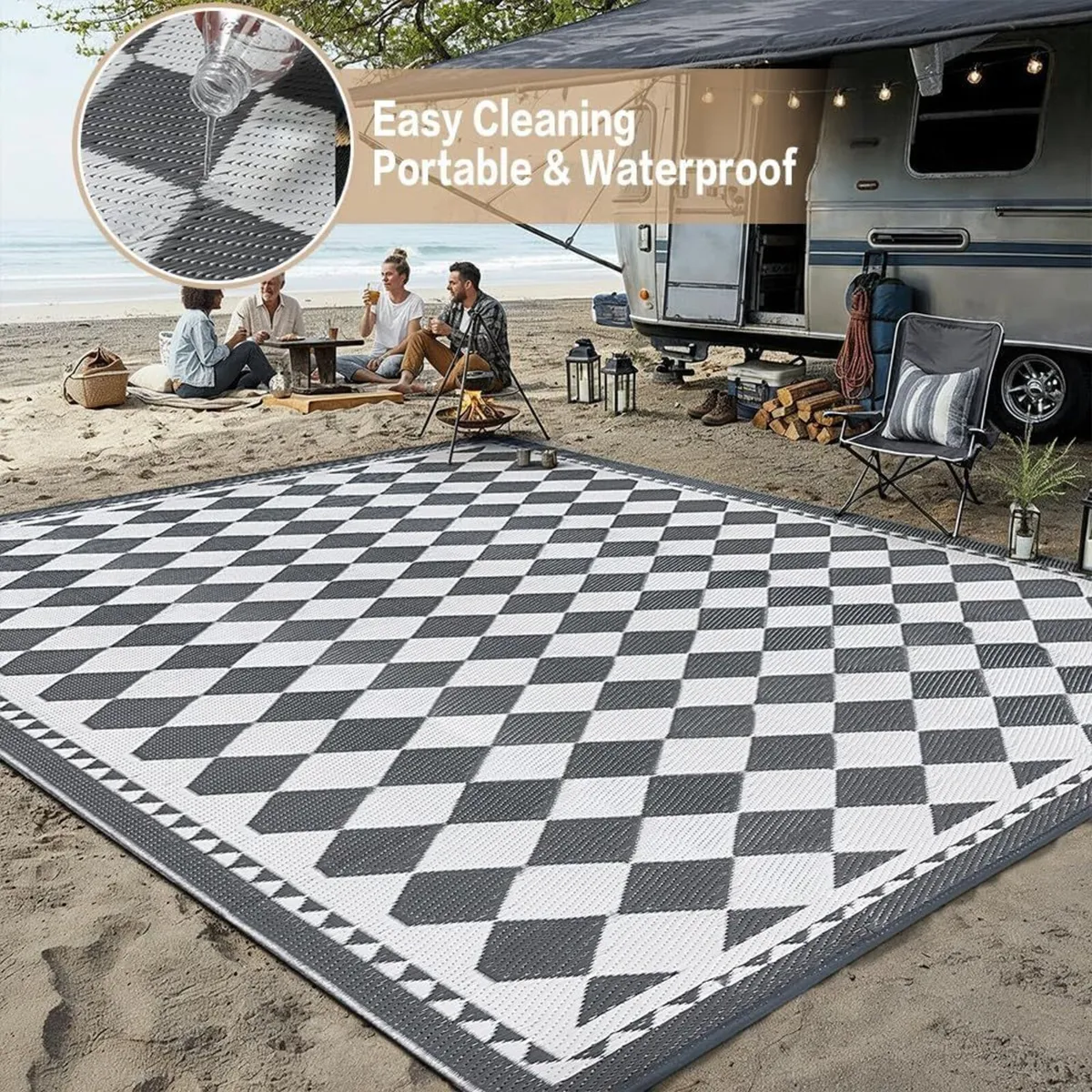 Outdoor Rug for Patios Waterproof Grey Garden - Image 4