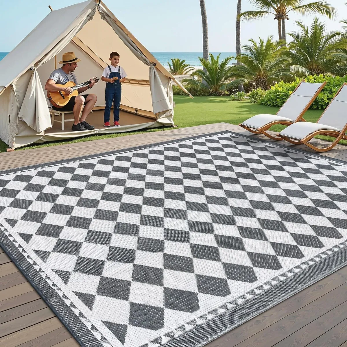 Outdoor Rug for Patios Waterproof Grey Garden - Image 1