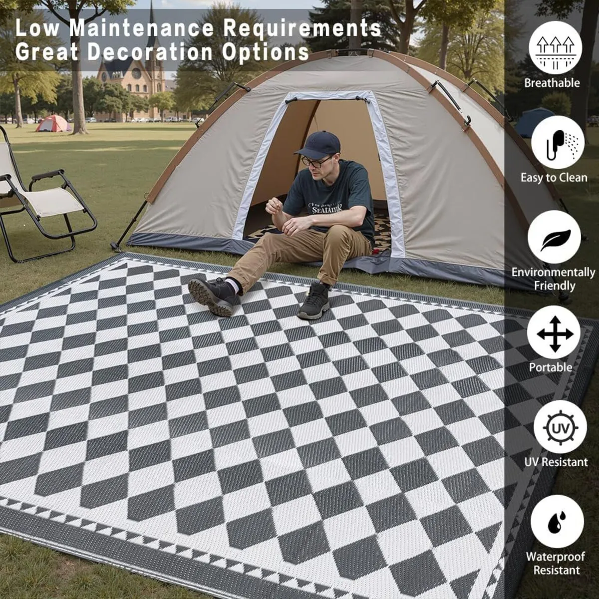 Outdoor Rug for Patios Waterproof Grey Garden - Image 2