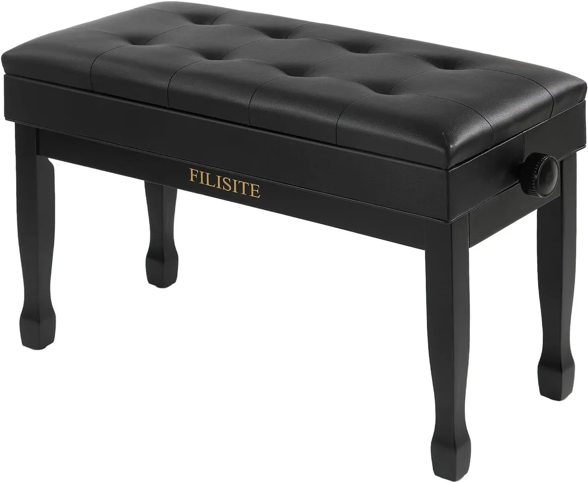 Duet Piano Bench with Storage Wooden Stool - Image 1