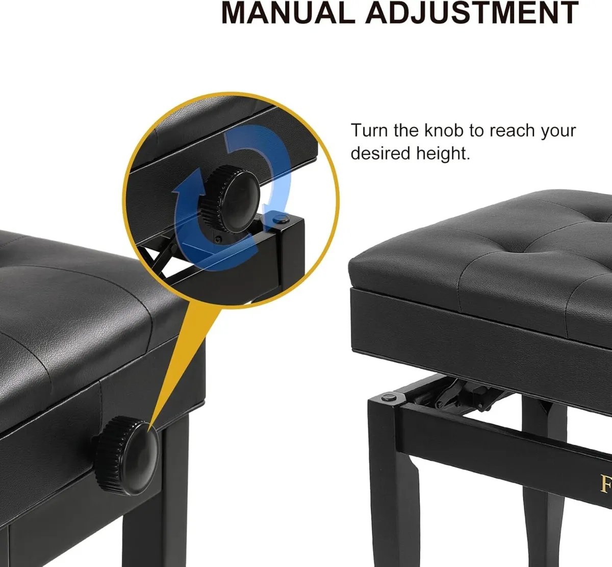 Duet Piano Bench with Storage Wooden Stool - Image 4