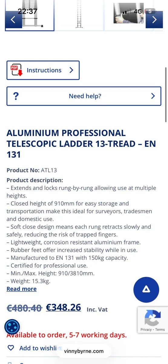 Kamtec Telescopic aluminium ladder (brand new) - Image 3