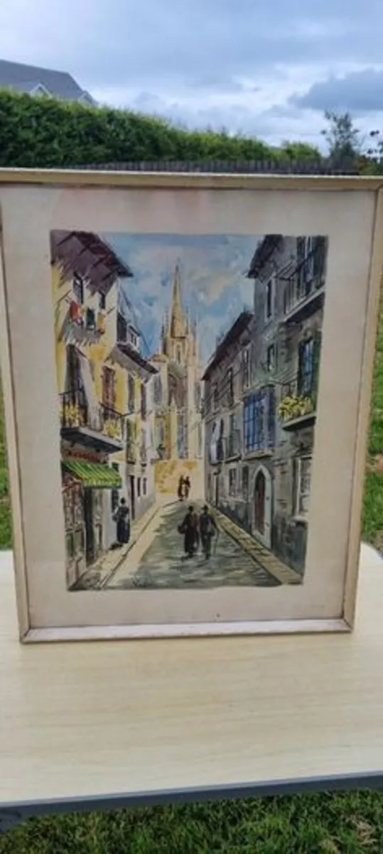 Vintage water color of a French street - Image 1