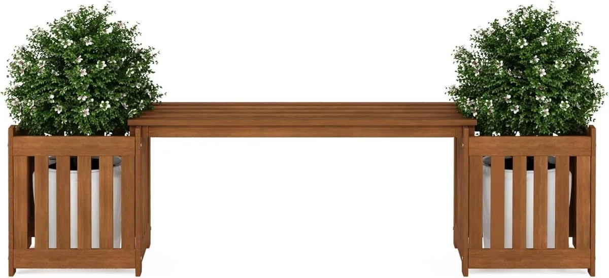 Outdoor Planter Box with Seater Wood Natural - Image 4
