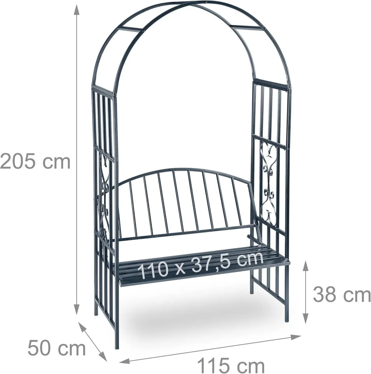 Arbour with Bench Robust Metal 2-Seater Decorative - Image 3