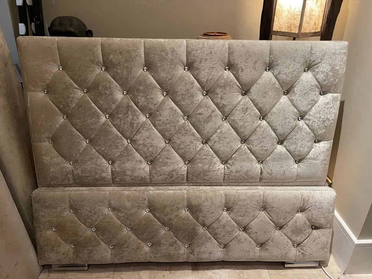 Beige Velvet 4Ft 6” Double Ottoman Bed - Deliver - Image 1