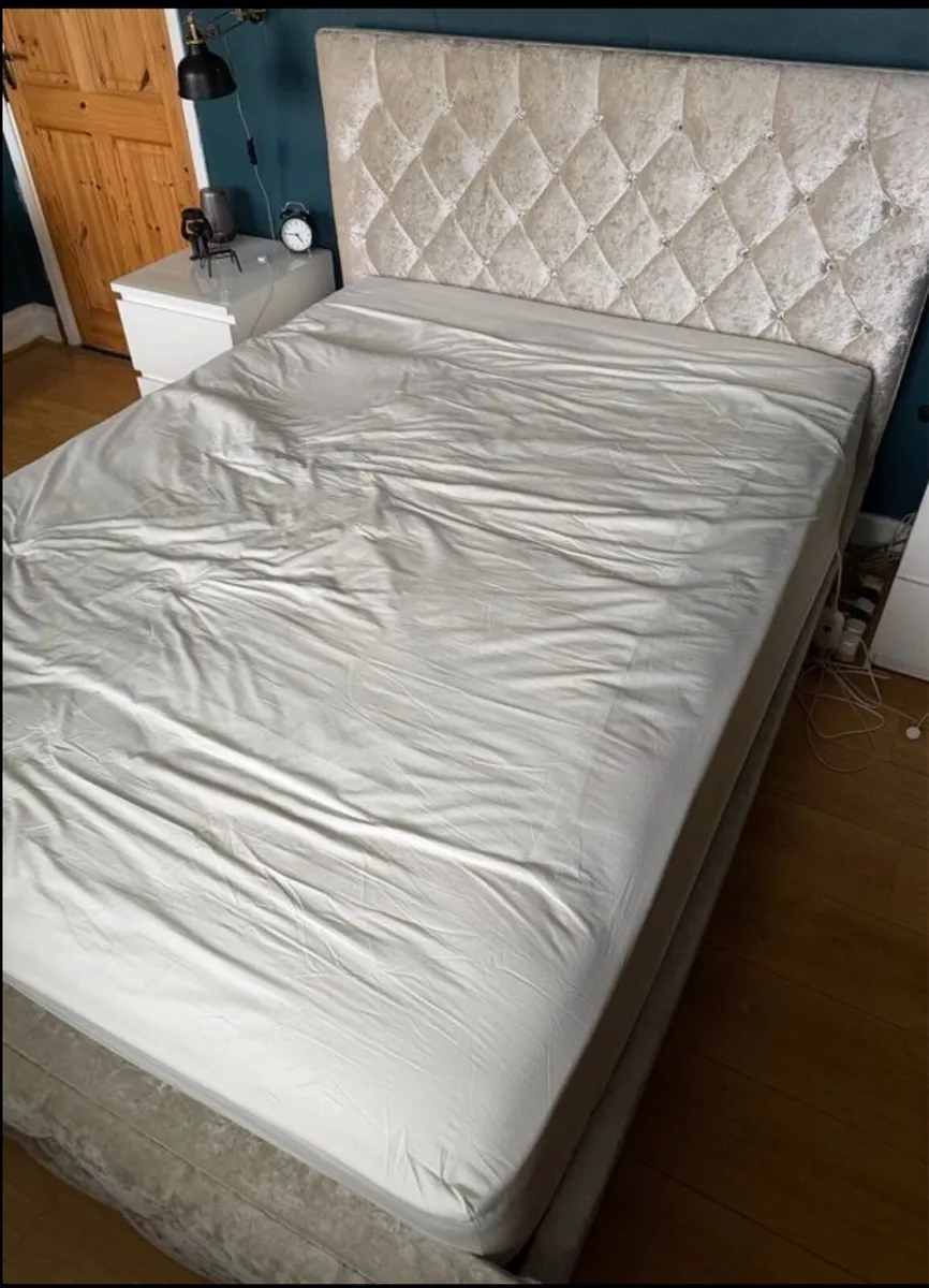Beige Velvet 4Ft 6” Double Ottoman Bed - Deliver - Image 3