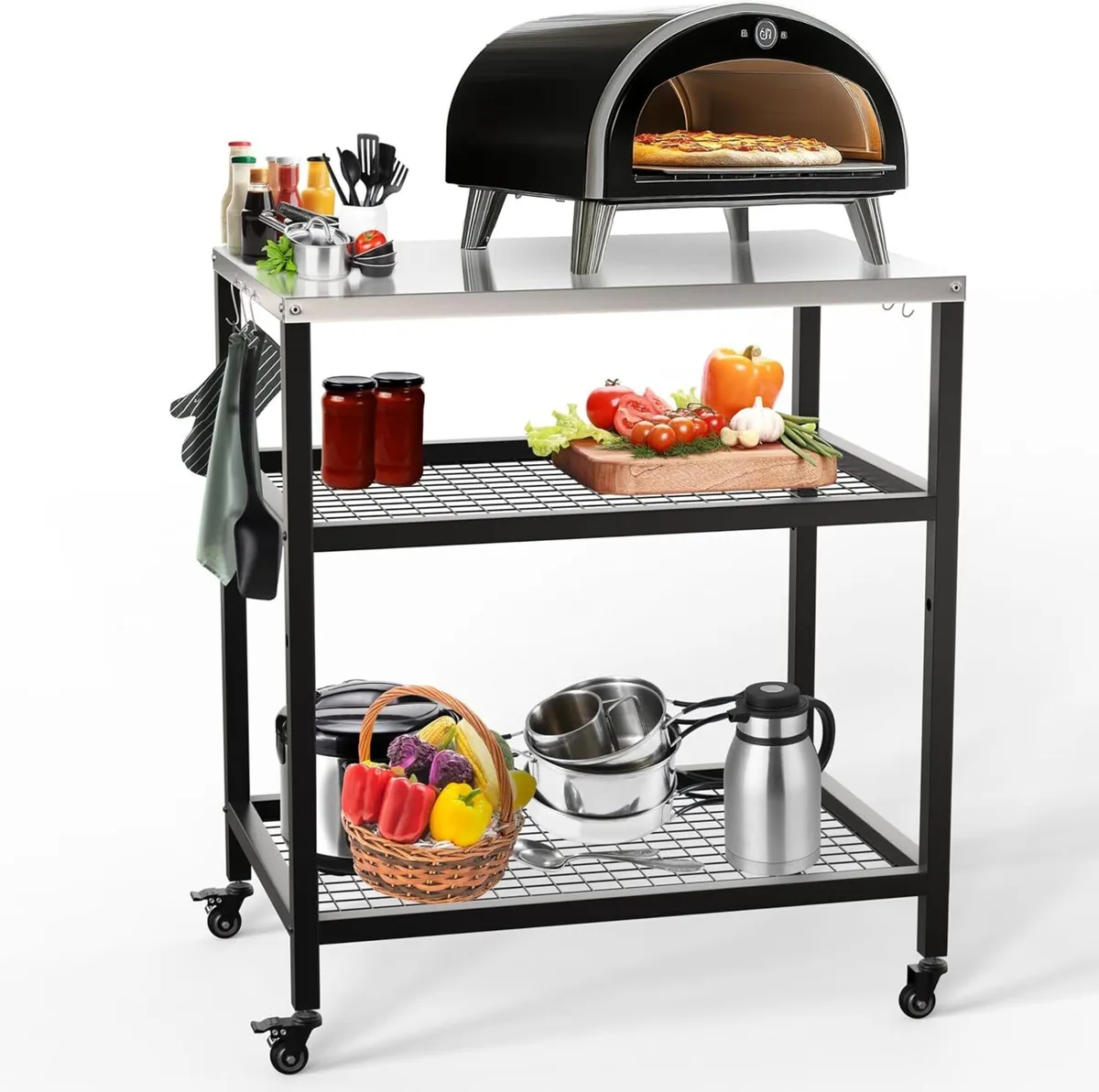Outdoor Pizza Oven Stand Grill Cart Table Trolley - Image 1