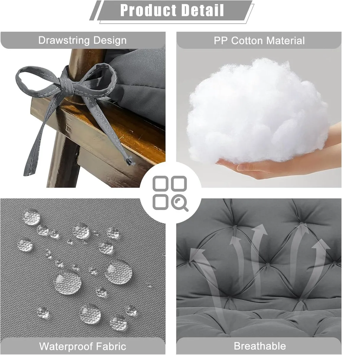 Garden Swing Cushions 3 Seater Waterproof Bench - Image 4